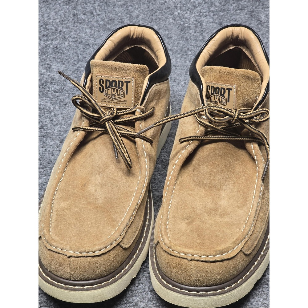 Sport Club Shoes Mens Size 9.5 Tan Suede Moc Toe Comfort Walking Casual Lace Up